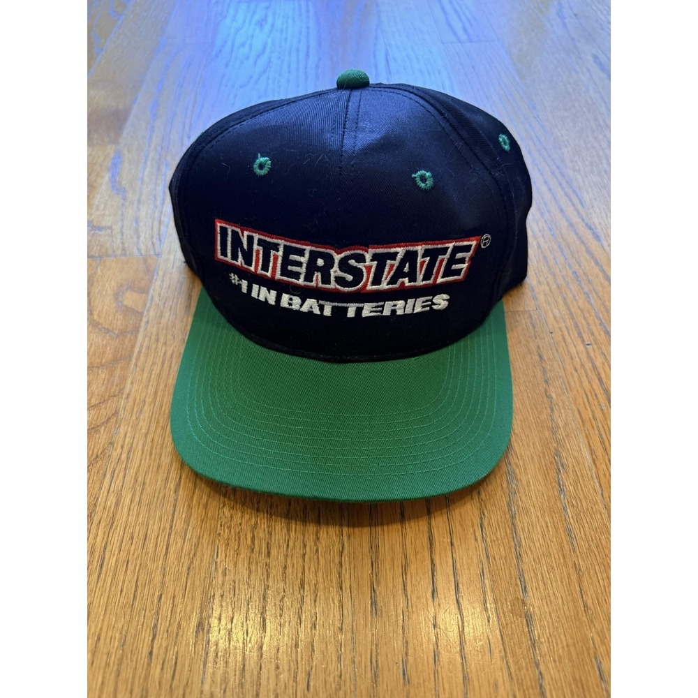 Vintage Interstate Batteries Snapback Hat Black Green Adjustable Promo Cap USA